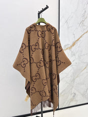 GG REVERSIBLE JUMBO CASHMERE CAPE IN BROWN