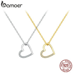 BAMOER Genuine 925 Sterling Silver The shape of love Chain Necklace for Women, Godl Plated Heart Necklace 3 Color 18.11''