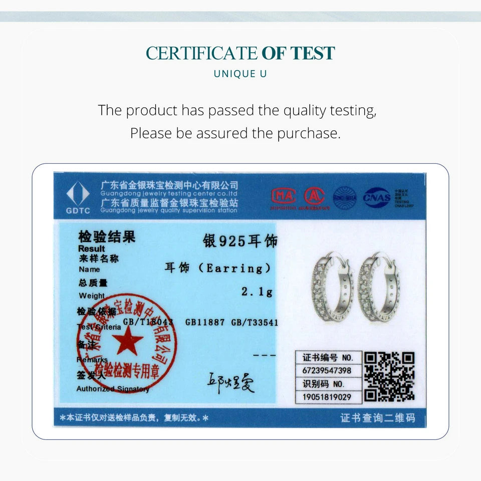 Bamoer 925 Sterling Silver Luxury Zircon Ear Buckles Simple Round Hoop Earrings for Women Party Fine Jewelry Gift BSE868