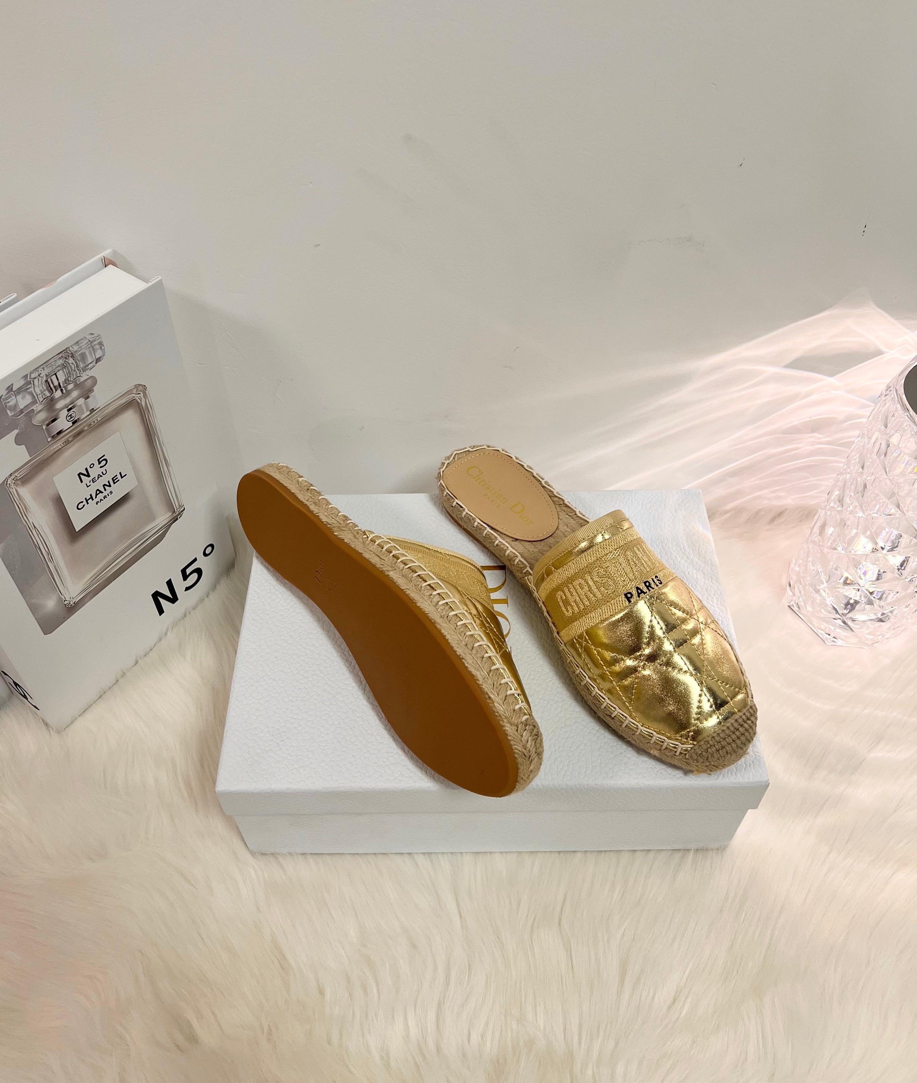 GRANVILLE ESPADRILLE MULE GOLD QUILTED CANNAGE CALFSKIN