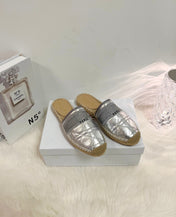 GRANVILLE ESPADRILLE MULE SILVER QUILTED CANNAGE CALFSKIN