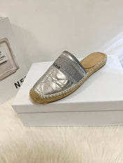 GRANVILLE ESPADRILLE MULE SILVER QUILTED CANNAGE CALFSKIN