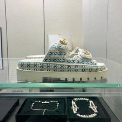 DAD SANDAL MULE IN WHITE MIX LIGHT BLUE TWEED FABRIC