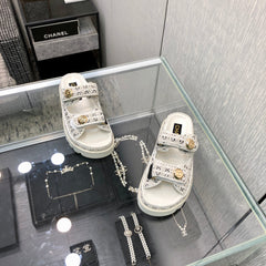 DAD SANDAL MULE IN WHITE MIX BLACK TWEED FABRIC