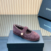 CHANEL 25S FURRY MARY JANE SHOES IN DARK PURPLE SUEDE