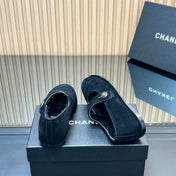 CHANEL 25S FURRY MARY JANE SHOES IN BLACK SUEDE