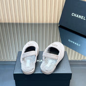 CHANEL 25S BACK STRAP MULE 15MM IN LIGHT PURPLE SUEDE AND WOOL SILVER HARDWRE
