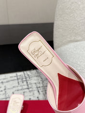 ROGER VIVIER 25S CRYSTAL HEEL MULE IN LIGHT PINK CALFSKIN