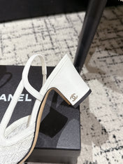 HIGH SLINGBACK 25S IN WHITE FABRIC AND BLACK CALFSKIN CANVAS