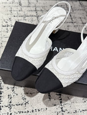 HIGH SLINGBACK 25S IN WHITE FABRIC AND BLACK CALFSKIN CANVAS