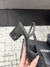 HIGH SLINGBACK 25S IN BLACK FABRIC AND CALFSKIN