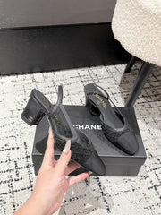 HIGH SLINGBACK 25S IN BLACK FABRIC AND CALFSKIN