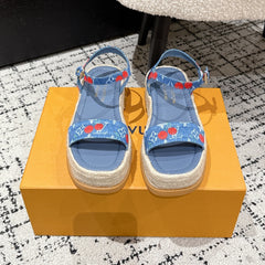 LV PLATFORM ESPADRILLE SANDALS 25S IN BLUE DENIM