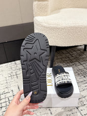 DIOR SLIDES 25S IN BLACK LAMBSKIN AND FABIRC WITH BRAND LOGO STYLE 3