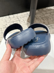 DIOR SLIDES 25S IN DUSTY NAVY BLUE LAMBSKIN AND FABIRC WITH BRAND LOGO STYLE 2