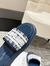 DIOR SLIDES 25S IN DUSTY NAVY BLUE LAMBSKIN AND FABIRC WITH BRAND LOGO STYLE 2