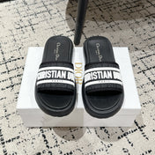DIOR SLIDES 25S IN BLACK LAMBSKIN AND FABIRC WITH BRAND LOGO STYLE 1