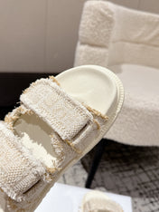 DIOR SANDALS 25S IN CREAM WHITE TWEED AND CALFSKIN WITH GOLD HARDWARE