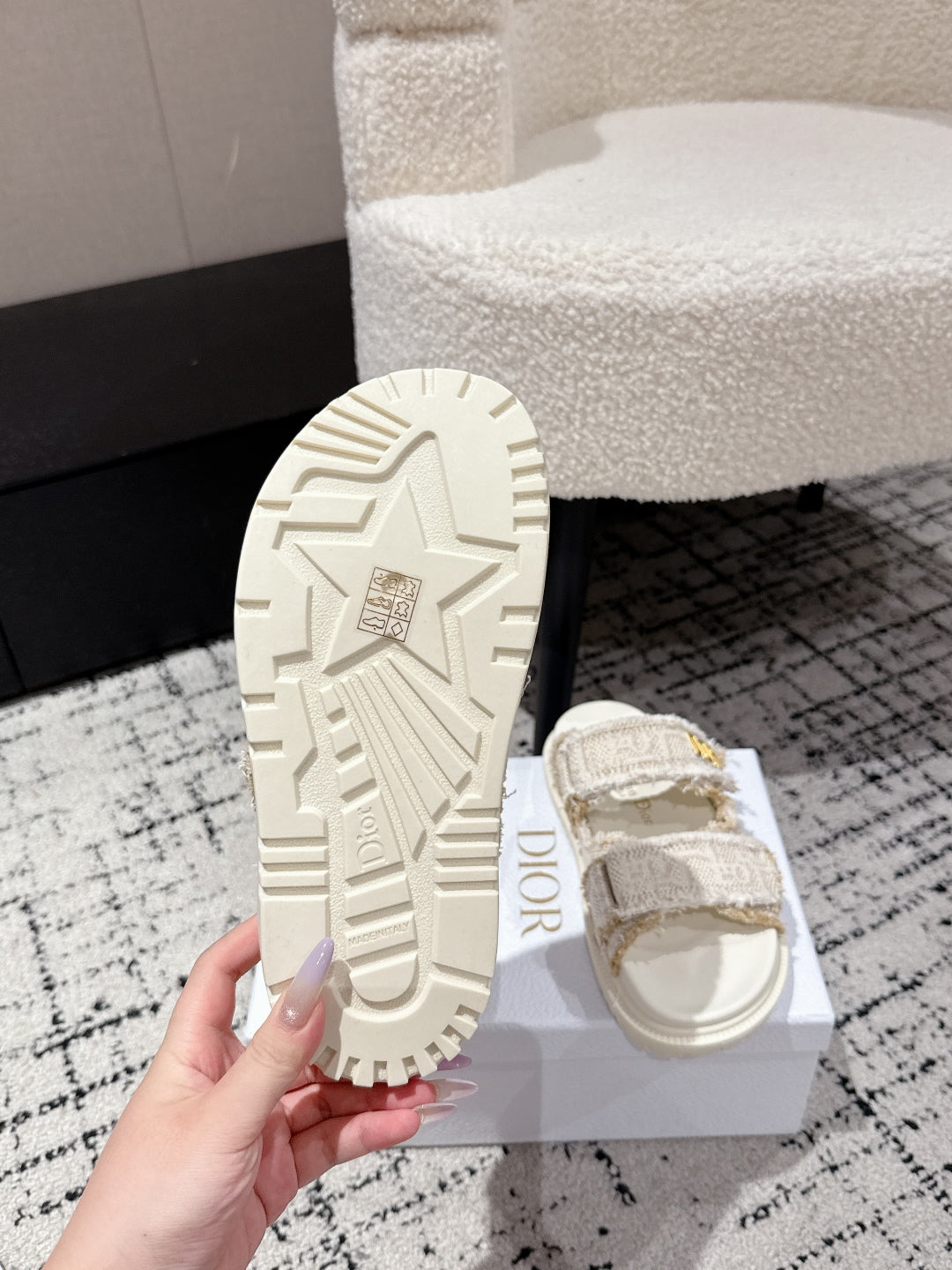 DIOR SANDALS 25S IN CREAM WHITE TWEED AND CALFSKIN WITH GOLD HARDWARE