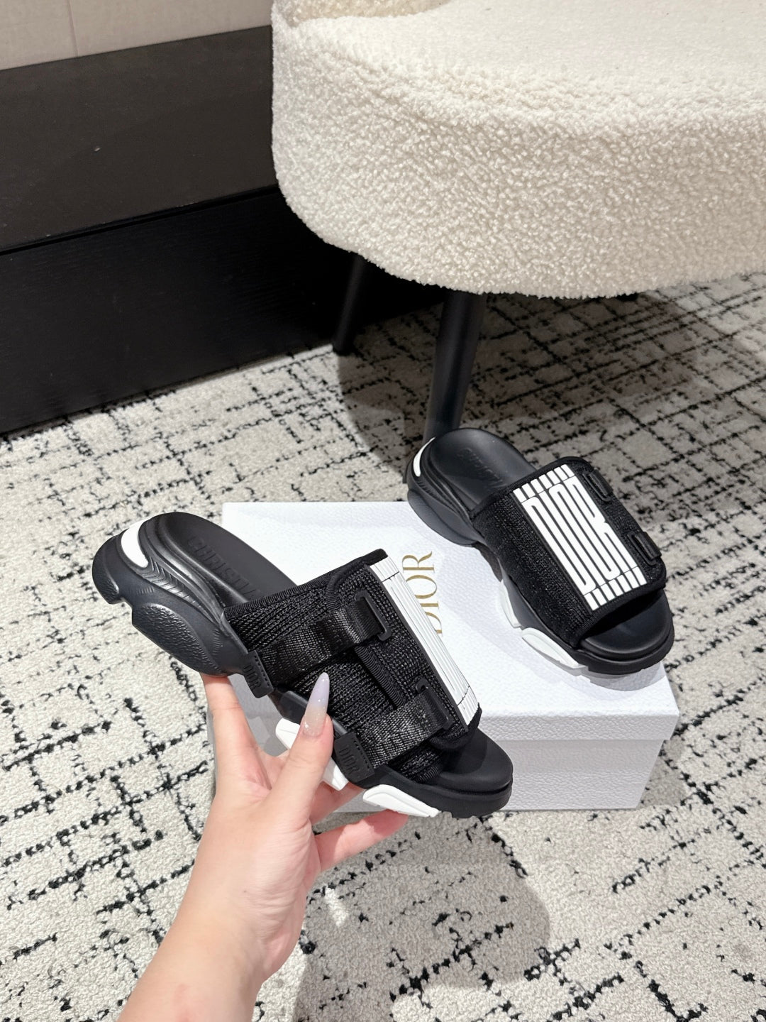 DIOR ADJUSTABLE STRAP SANDALS 25S 50 MM IN BLACK FABRIC MIX CALFSKIN STYLE 5