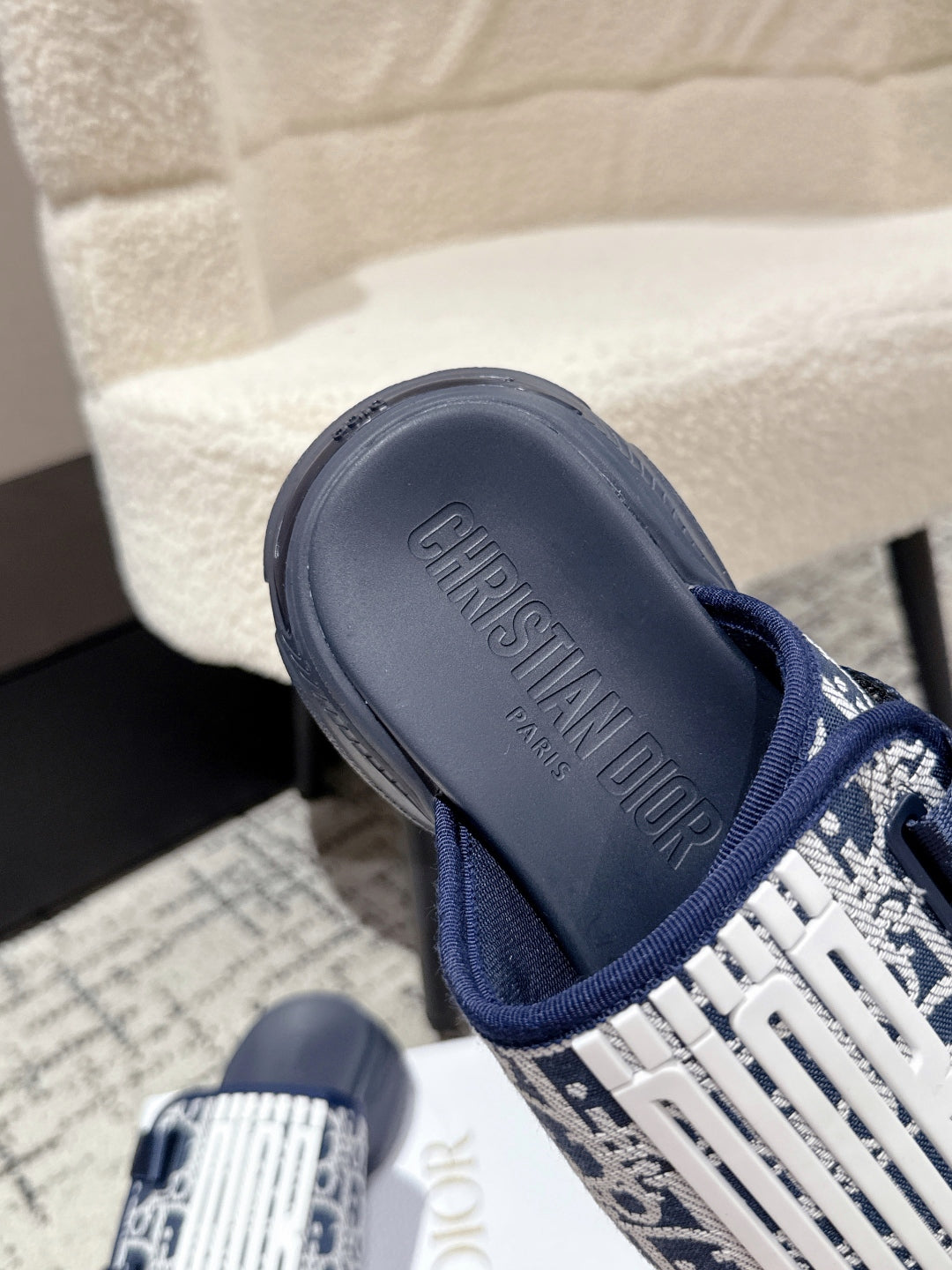 DIOR ADJUSTABLE STRAP SANDALS 25S 50 MM IN NAVY BLUE FABRIC MIX CALFSKIN STYLE 2