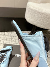 PRADA 25S DEXUN MULE IN LIGHT BLUE SUEDE LEATHER