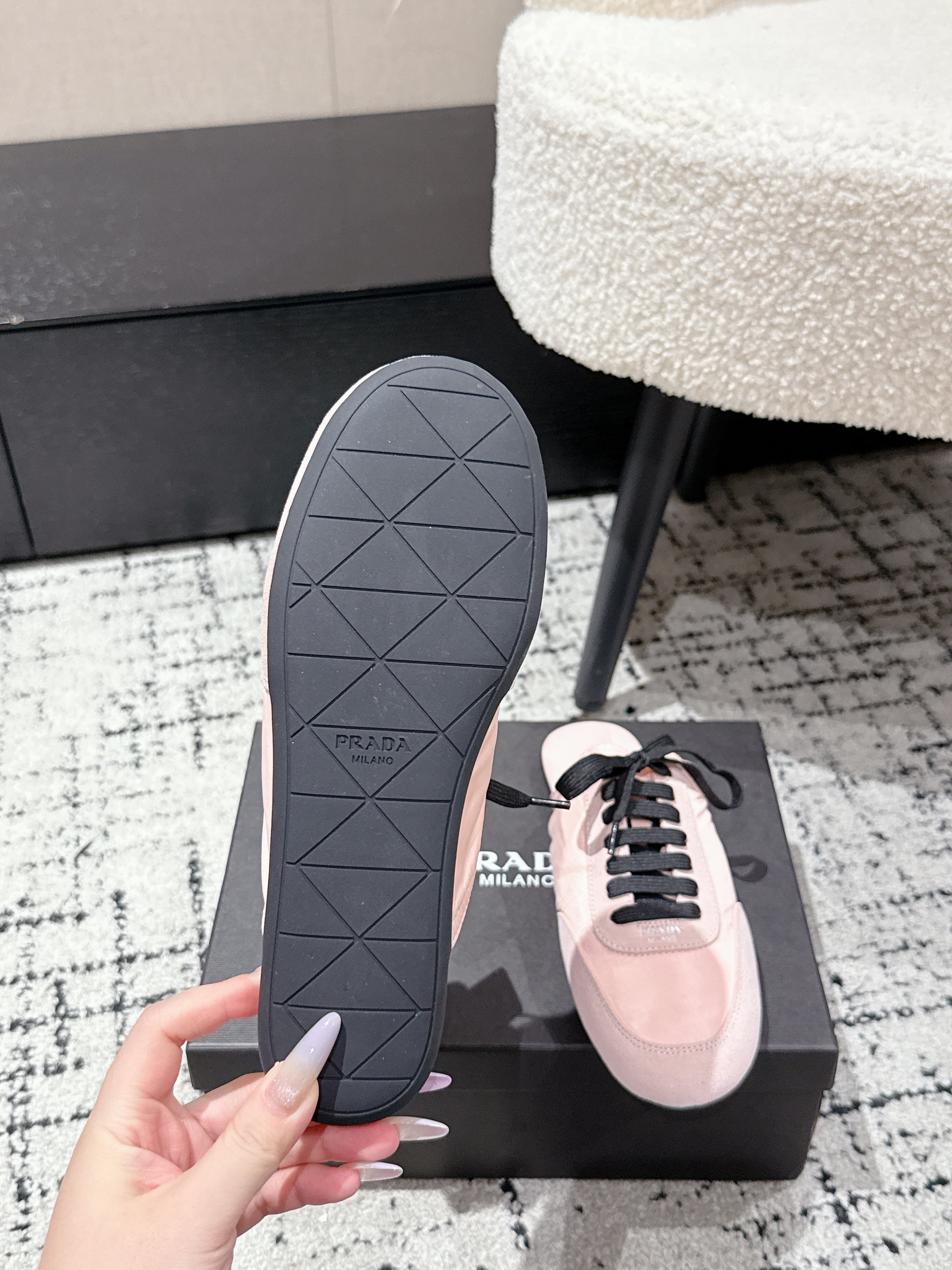 PRADA 25S DEXUN MULE IN LIGHT PINK SUEDE LEATHER