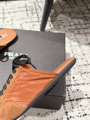 PRADA 25S DEXUN MULE IN BURNT ORANGE SUEDE LEATHER