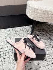 PRADA 25S DEXUN MULE IN LIGHT PINK SUEDE LEATHER