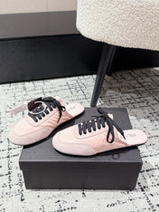 PRADA 25S DEXUN MULE IN LIGHT PINK SUEDE LEATHER