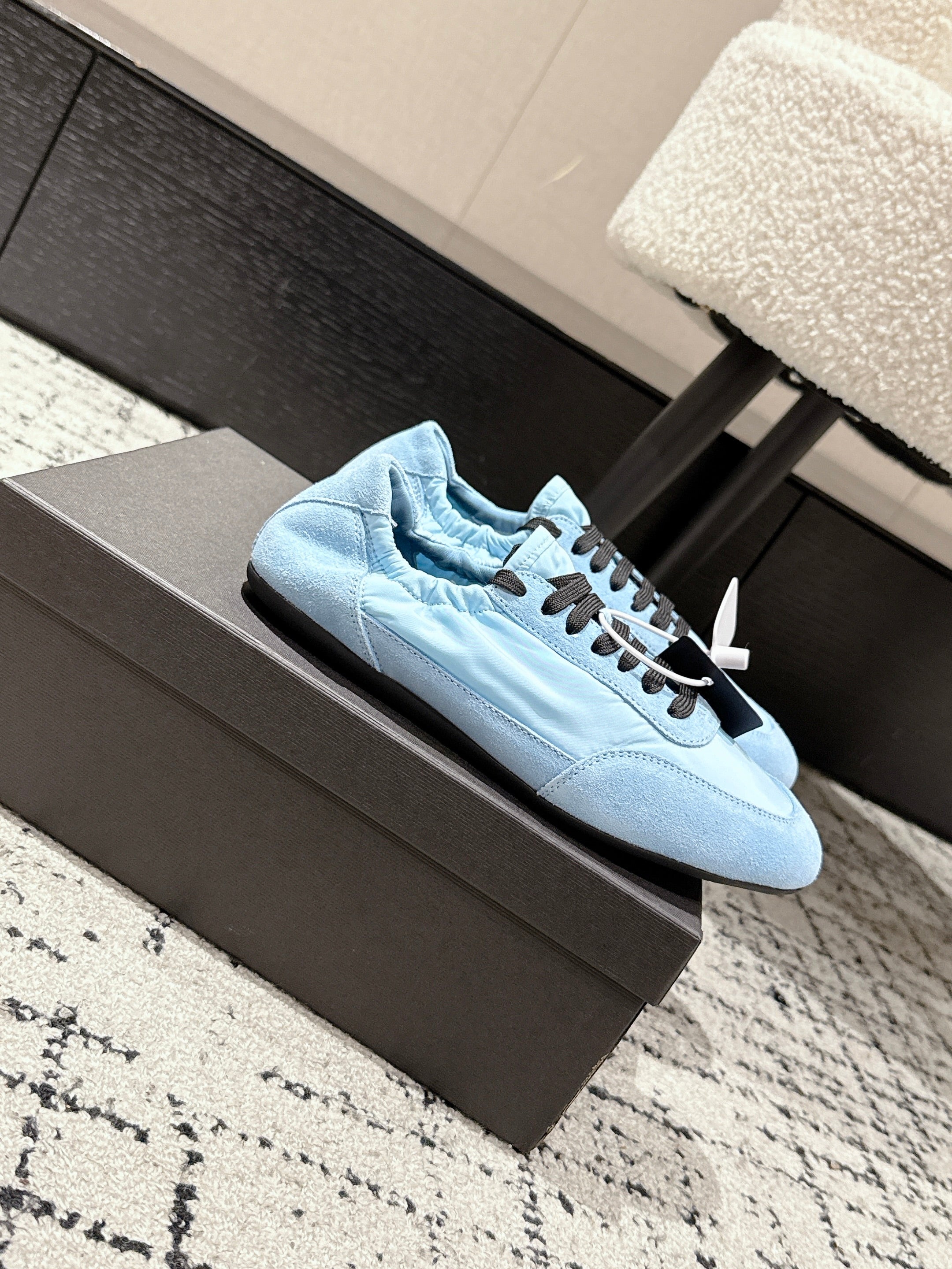 PRADA 25S COLLAPSE SNEAKERS IN LIGHT BLUE RE NYLON AND SUEDE