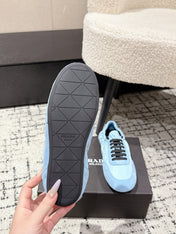 PRADA 25S COLLAPSE SNEAKERS IN LIGHT BLUE RE NYLON AND SUEDE