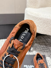 PRADA 25S COLLAPSE SNEAKERS IN BURNT ORANGE RE NYLON AND SUEDE