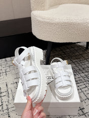 PRADA 25S FISHERMAN OPEN TOE SANDALS IN WHITE CALFSKIN
