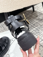 PRADA 25S HIGH TOP OPEN TOE FISHERMAN SANDALS IN BLACK CALFSKIN