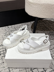 PRADA 25S CRISSCROSS SANDALS IN WHITE CALFSKIN LOGO