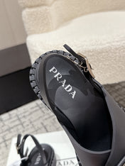 PRADA 25S CRISSCROSS SANDALS IN BLACK CALFSKIN LOGO