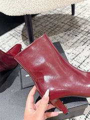 YSL 25S HEELED ANKLE BOOTS 70 MM IN WINE RED SHINY LAMBSKIN