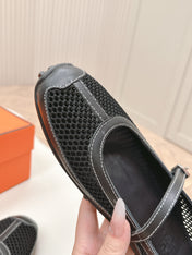 KICHU BALLET FLAT IN BLACK CROCHET KNIT AND CALFSKIN