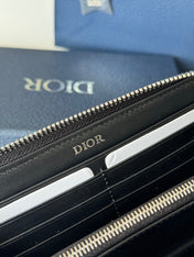 DIOR 25S LONG VERTICAL ZIPPED WALLET 19 IN BLACK CALFSKIN SILVER HARDWARE