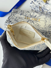 DIOR 25S TRAVEL MYRTE ZIPPED KEY CASE 14 IN BLUE DIOR OBLIQUE JACQUARD CANVAS