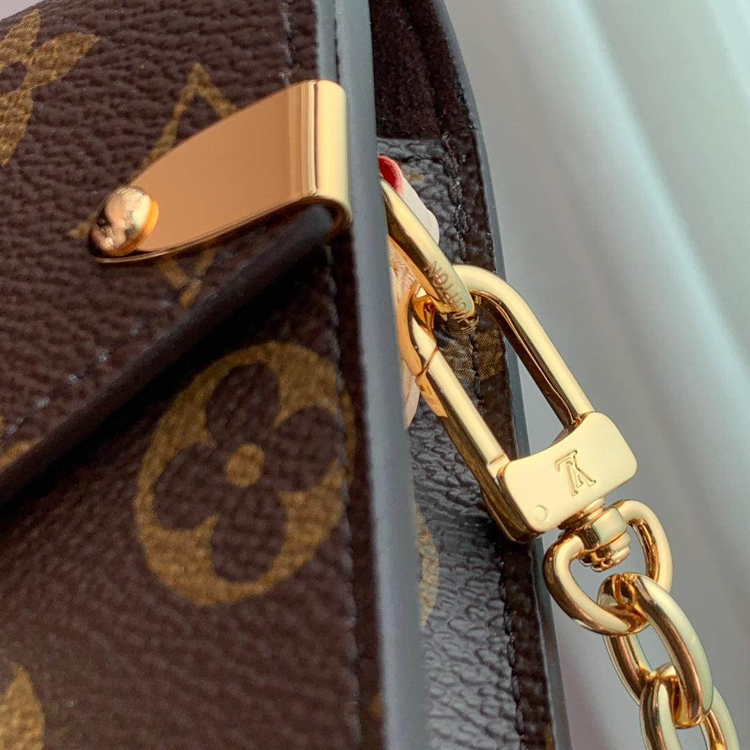 PHONE POUCH 17.5 IN BROWN MONOGRAM COATED CANVAS AND CALFSKIN