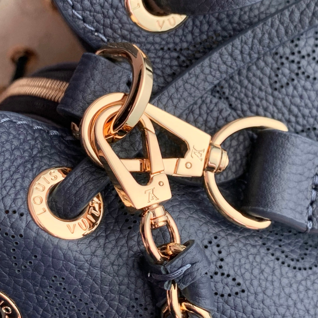 BELLA TOTE 32 IN DARK BLUE MONOGRAM PERFORATED CALFSKIN GOLD HARDWARE