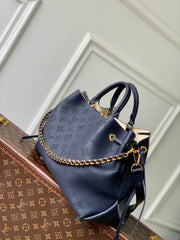 BELLA TOTE 32 IN DARK BLUE MONOGRAM PERFORATED CALFSKIN GOLD HARDWARE