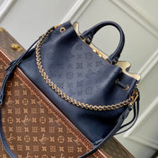 BELLA TOTE 32 IN DARK BLUE MONOGRAM PERFORATED CALFSKIN GOLD HARDWARE