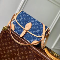 DIANE 24 IN DENIM BLUE MONOGRAM COWHIDE LEATHER TRIM