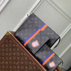 RIO TOILET POUCH 25 IN BLACK CANVAS MONOGRAM SILVER LOCK