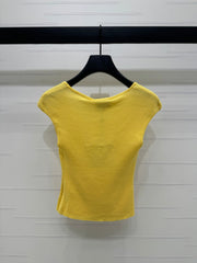 Chanel 25 Yellow Tank Top Square Neck Knitted