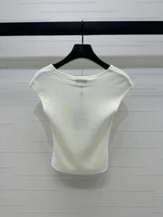 Chanel 25 White Tank Top Square Neck Knitted