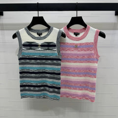 Chanel 25 Sleeveless Striped Top In Blue And Gray